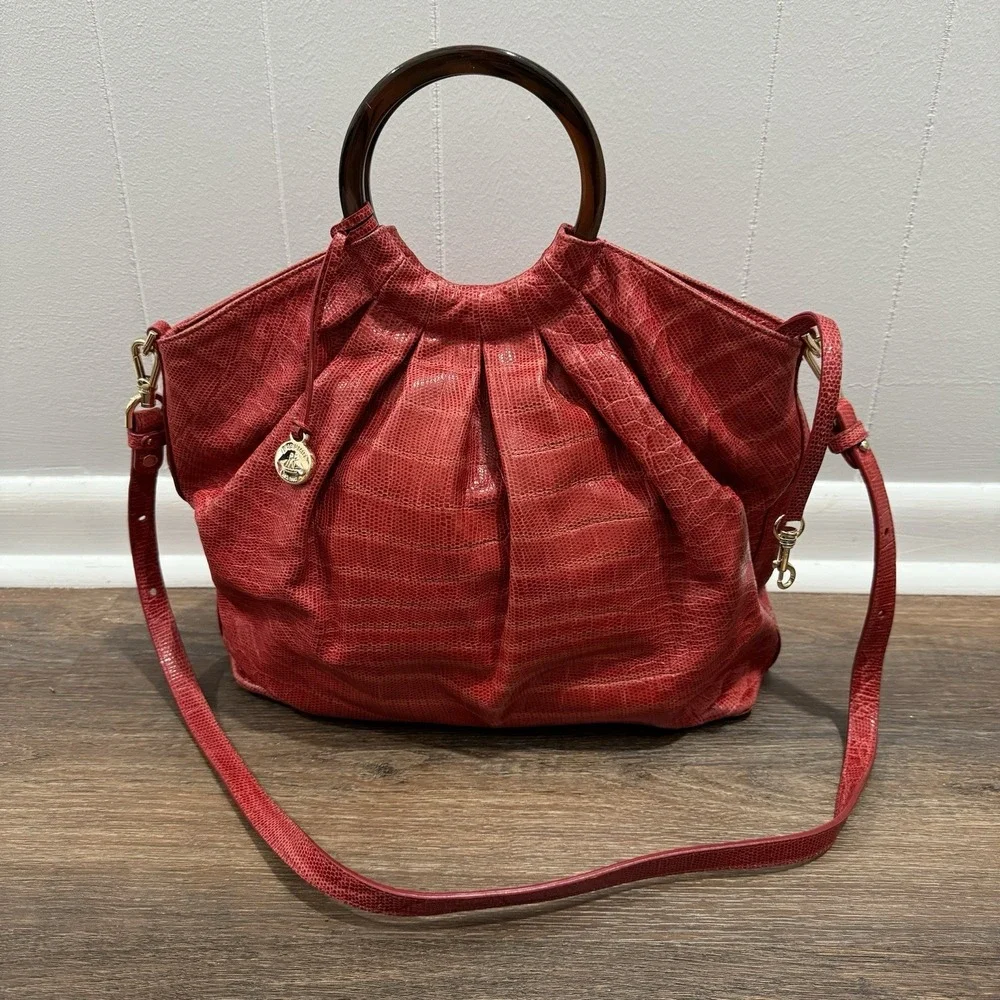 Brahmin Renate Tote Bag Red Dragon Haiku‎ Python Print Leather